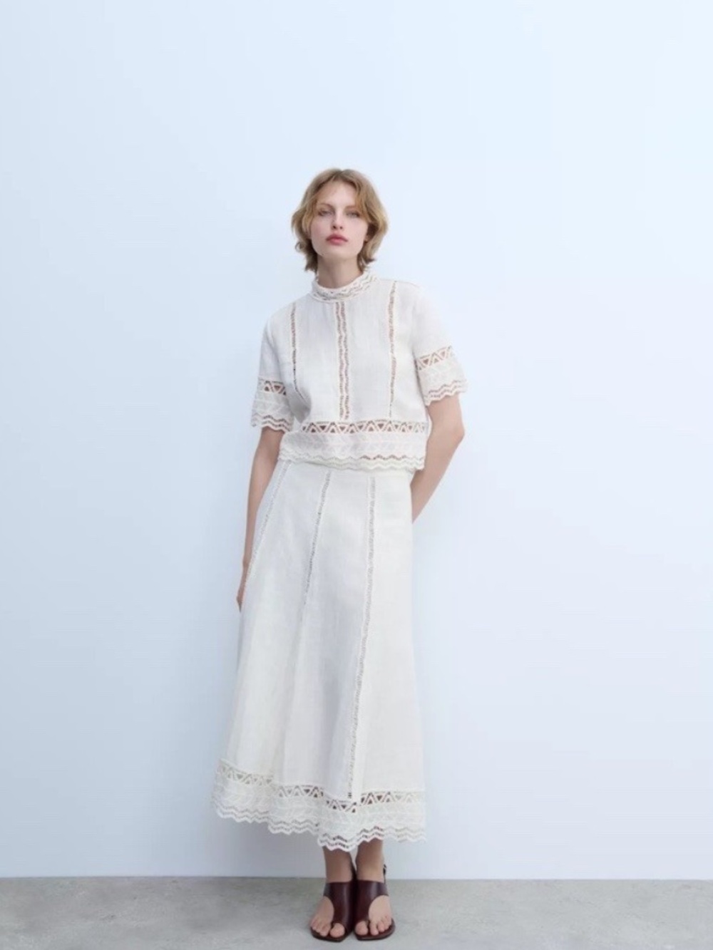 SET OF ZARA OUTFIT $79 SHIRT AND $119 SKIRT CROCHET ZW COLLECTION ECRU - Picture 1 of 12